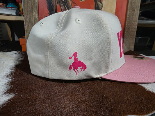 YEEHAW! Pink bill canvas top snap back hat.