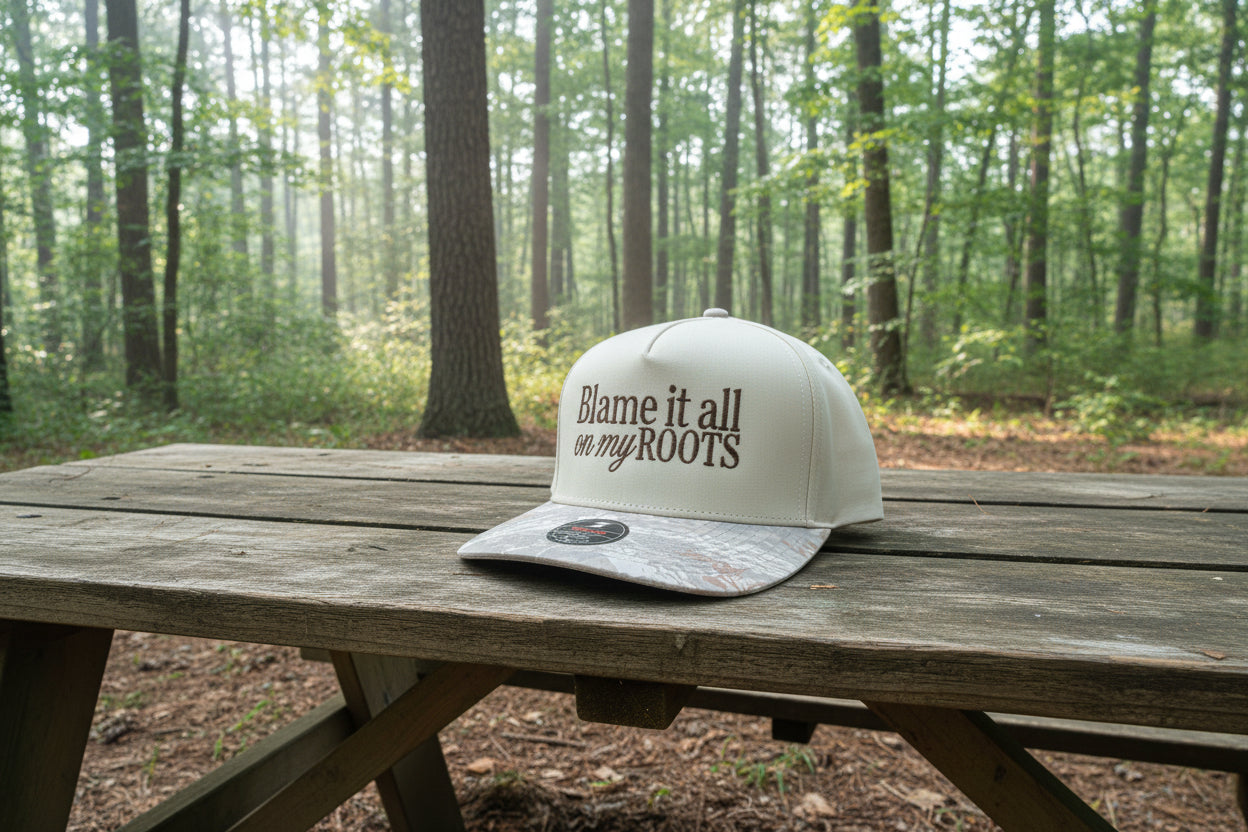 Blame it all on my roots! 2 tone embroidered hat.