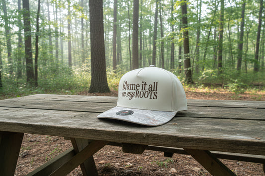Blame it all on my roots! 2 tone embroidered hat.