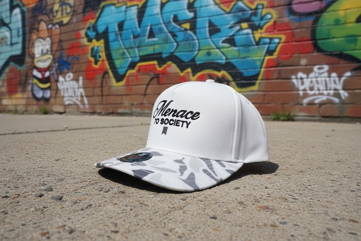Menace to society 2 tone 5 panel snapback cap.