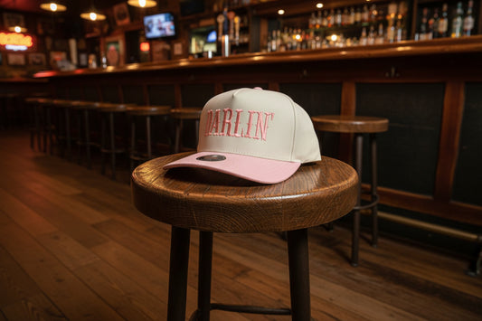 Pink 2 tone 5 panel hat. Darlin