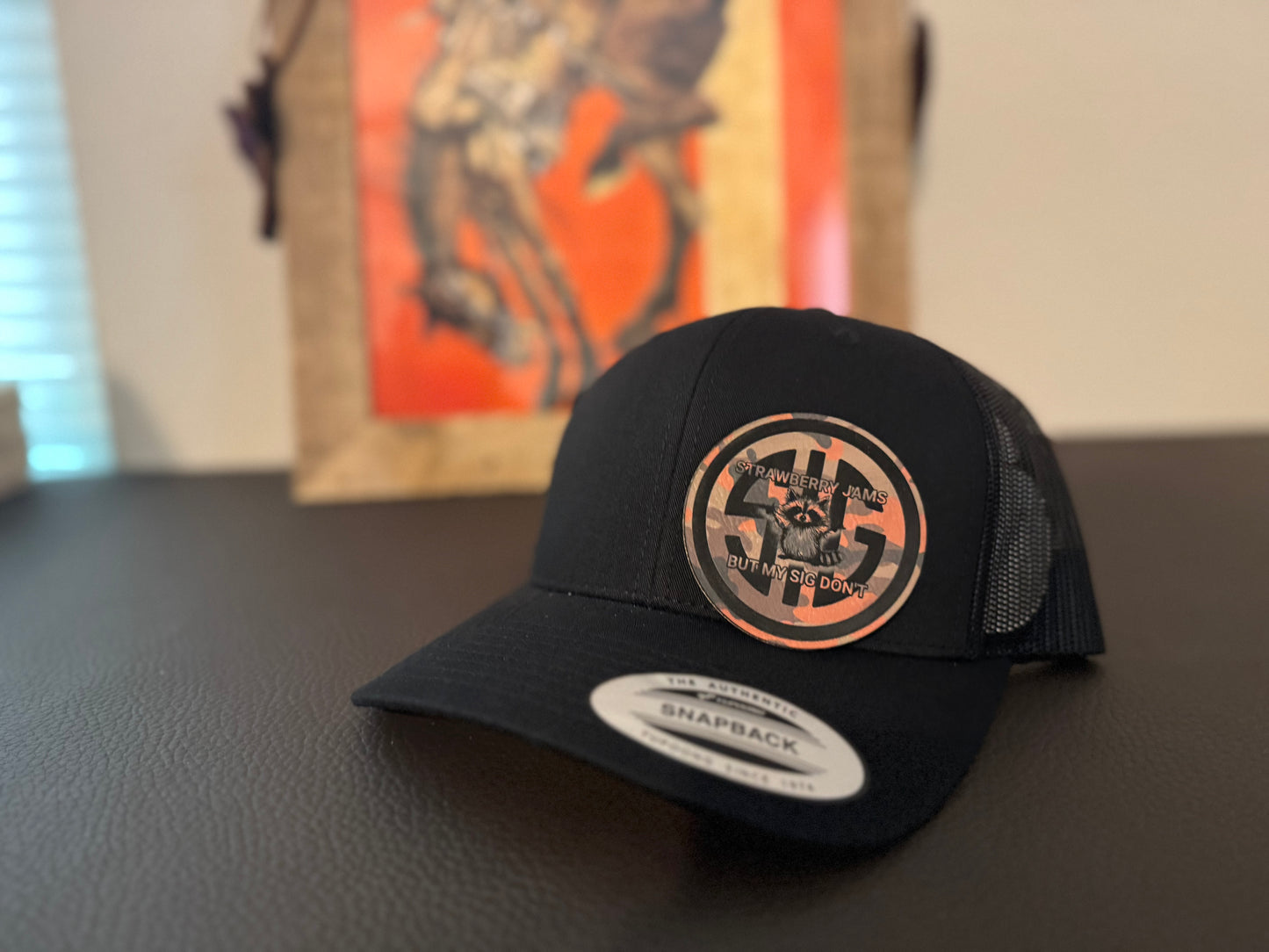 Strawberry jams but my sig don't hat patch in orange camo with hat.