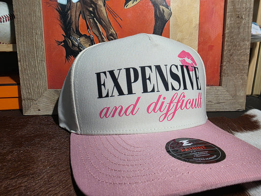 Expensive & Difficult snap back hat in pink and beige.