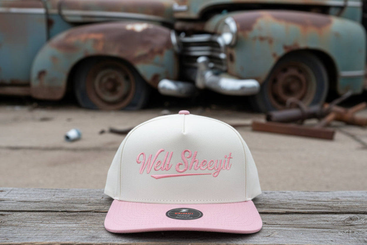 Well sheeyit! Pink 2 tone 5 panel hat.