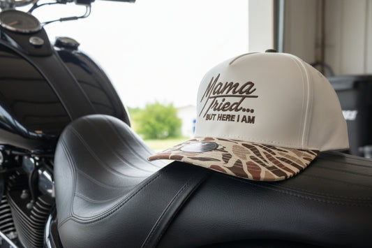 Mama Tried duck camo 5 panel hat.