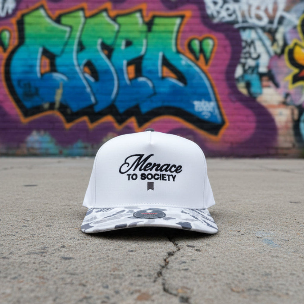 Menace to society 2 tone 5 panel snapback cap.