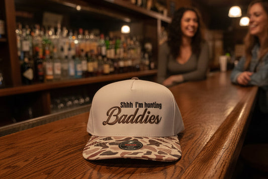 Hunting Baddies 2 tone camo hat.