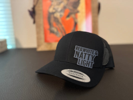 Red,white&Natty light patch in blue with hat.