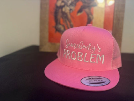 SOMEBODY'S PROBLEM, YUPOONG FLAT BILL SNAP BACK PINK.
