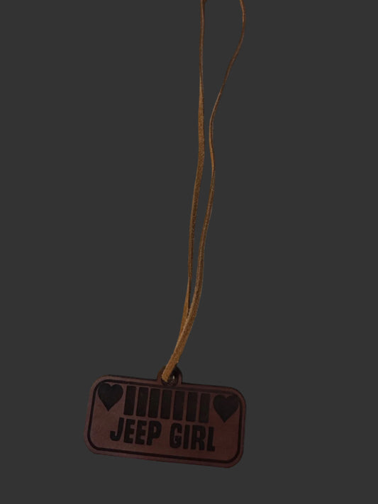 Leather jeep girl rearview mirror ornament.